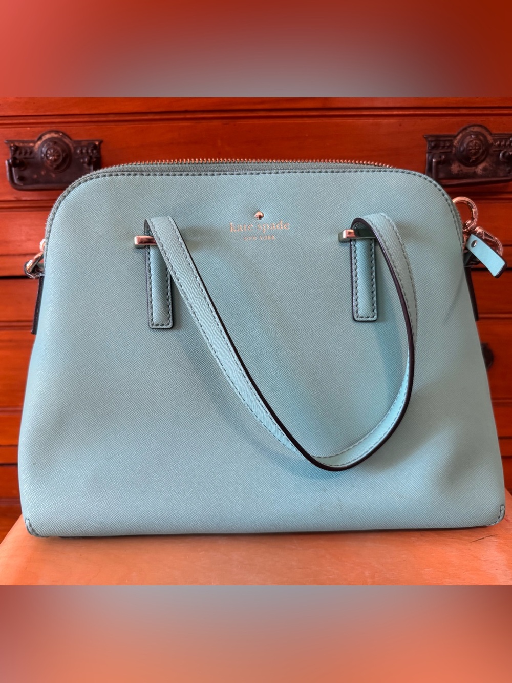Kate Spade Turquoise Knott Medium Satchel with long strap extension